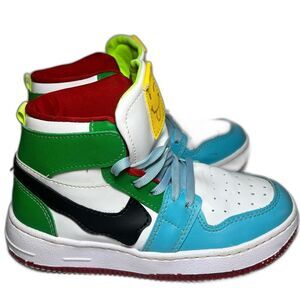 Hi-Top Kids Sneakers Fit Like Sz 1 White Multicolor Sporty Casual Athletic Shoes